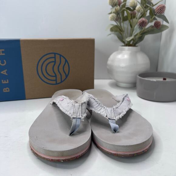 Vionic Beach Unwind Flip Flops Gray Slide Sandals Cotton Canvas Women 9 Tried On - Picture 2 of 10
